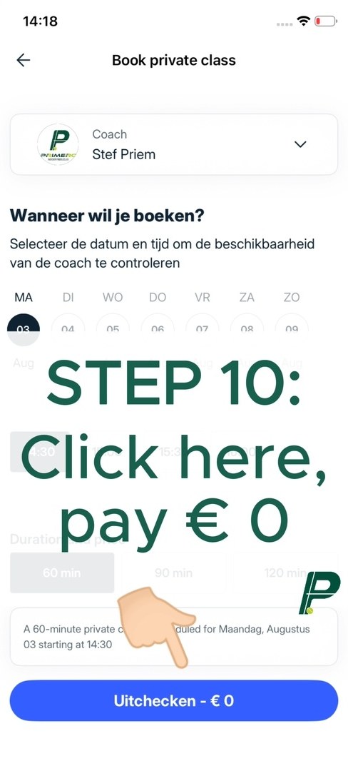 Een les boeken op Playtomic — stap 16 van 17