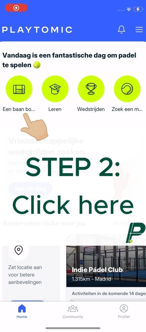 Een les boeken op Playtomic — stap 3 van 17
