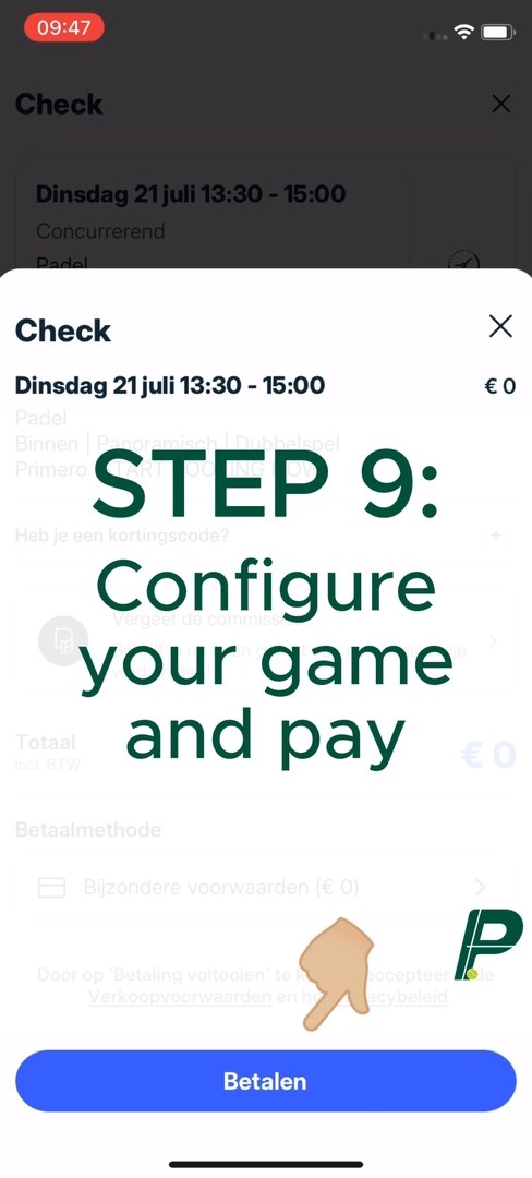 Open match boeken op Playtomic — stap 10 van 12