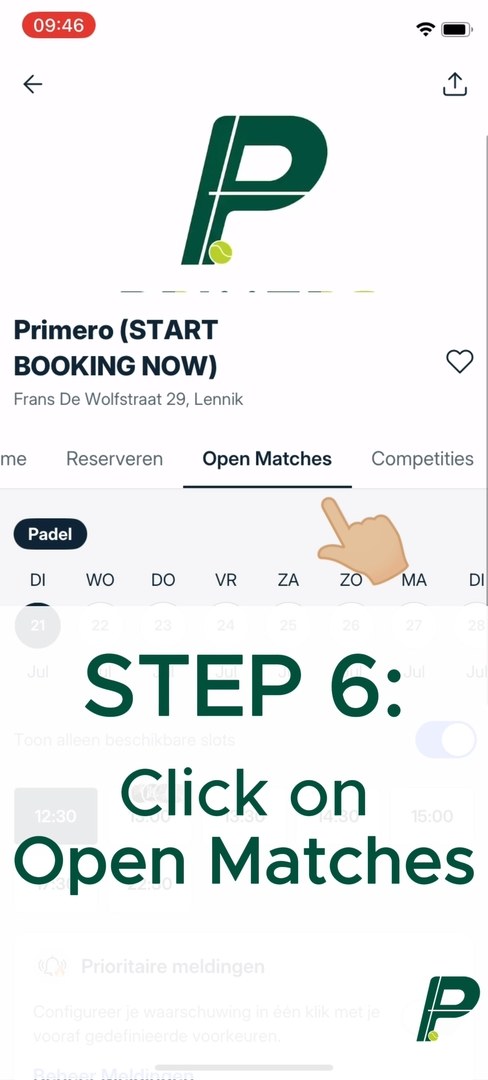 Open match boeken op Playtomic — stap 6 van 12